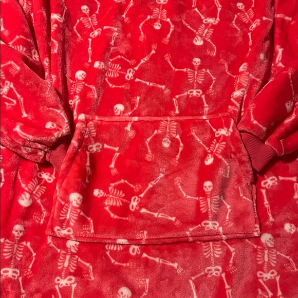 Hot Pink COZY Skeleton Print Hoodie Lounger fuzzy and SOFT one size - Picture 4 of 4